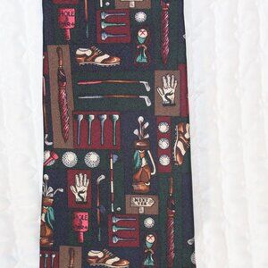 Vintage Alynn Neckwear “Golf Shop” SILK TIE Made in USA Black backgrd